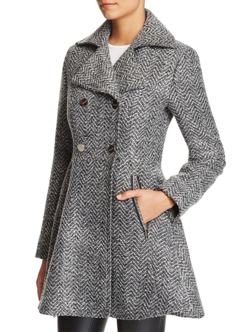 Liz Clairborne Women's Gray Double-Breasted Wool-Blend Pea Coat